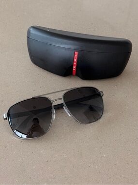Prada Linea Rossa Gunmetal Aviator Sunglasses w/ Grey Gradient Polarized Lenses